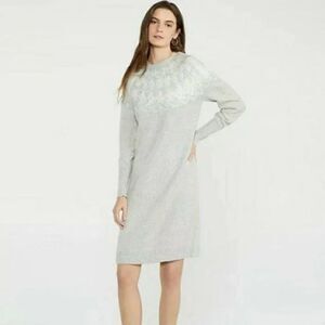 Ann Taylor Fair Isle Long Sleeve Crew Neck Sweater Dress Medium Gray Cozy Warm